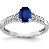 10K White Gold Oval Lab-Created Sapphire and Diamond Ring - 1.01 Carat Sapphire, 0.07 Carat Total Diamond Weight by 0