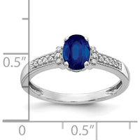 10K White Gold Oval Lab-Created Sapphire and Diamond Ring - 1.01 Carat Sapphire, 0.07 Carat Total Diamond Weight by 0