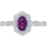 10K White Gold Oval Lab Grown Amethyst and Lab-Created White Sapphire Halo Ring - 0.78 Carat Total Gemstone Weight