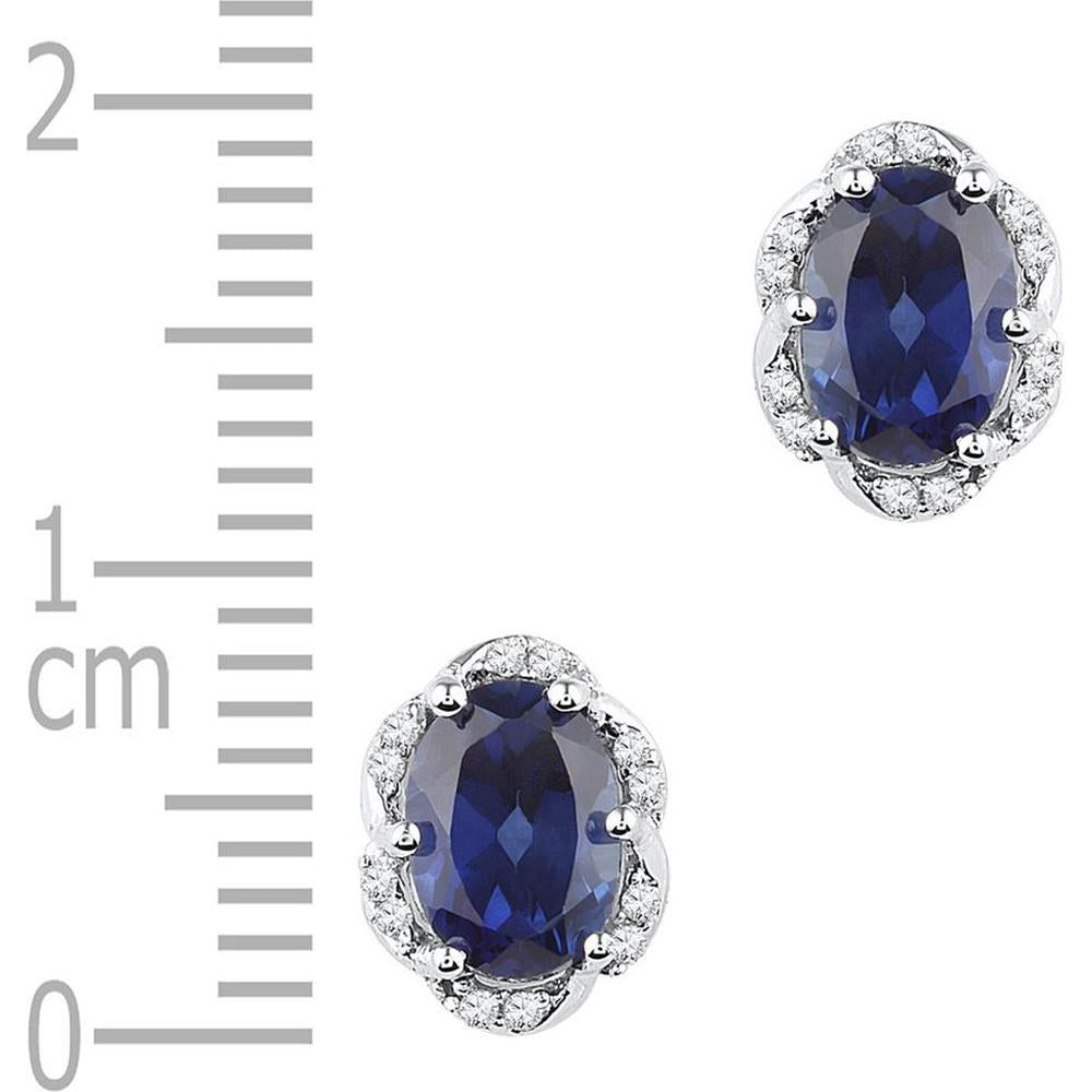 10K White Gold Oval Lab Grown Blue Sapphire Stud Earrings with Diamond Halo - 2.50 Carat Total Gem Weight