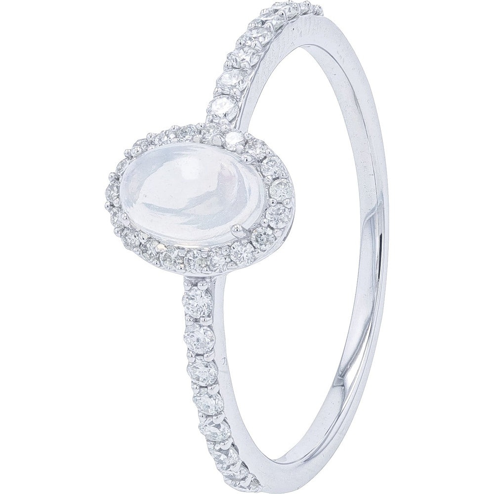 10K White Gold Oval Opal Halo Ring with Pavé-Set Round Diamonds - 0.25 Carat Total Diamond Weight and 0.25 Carat Opal