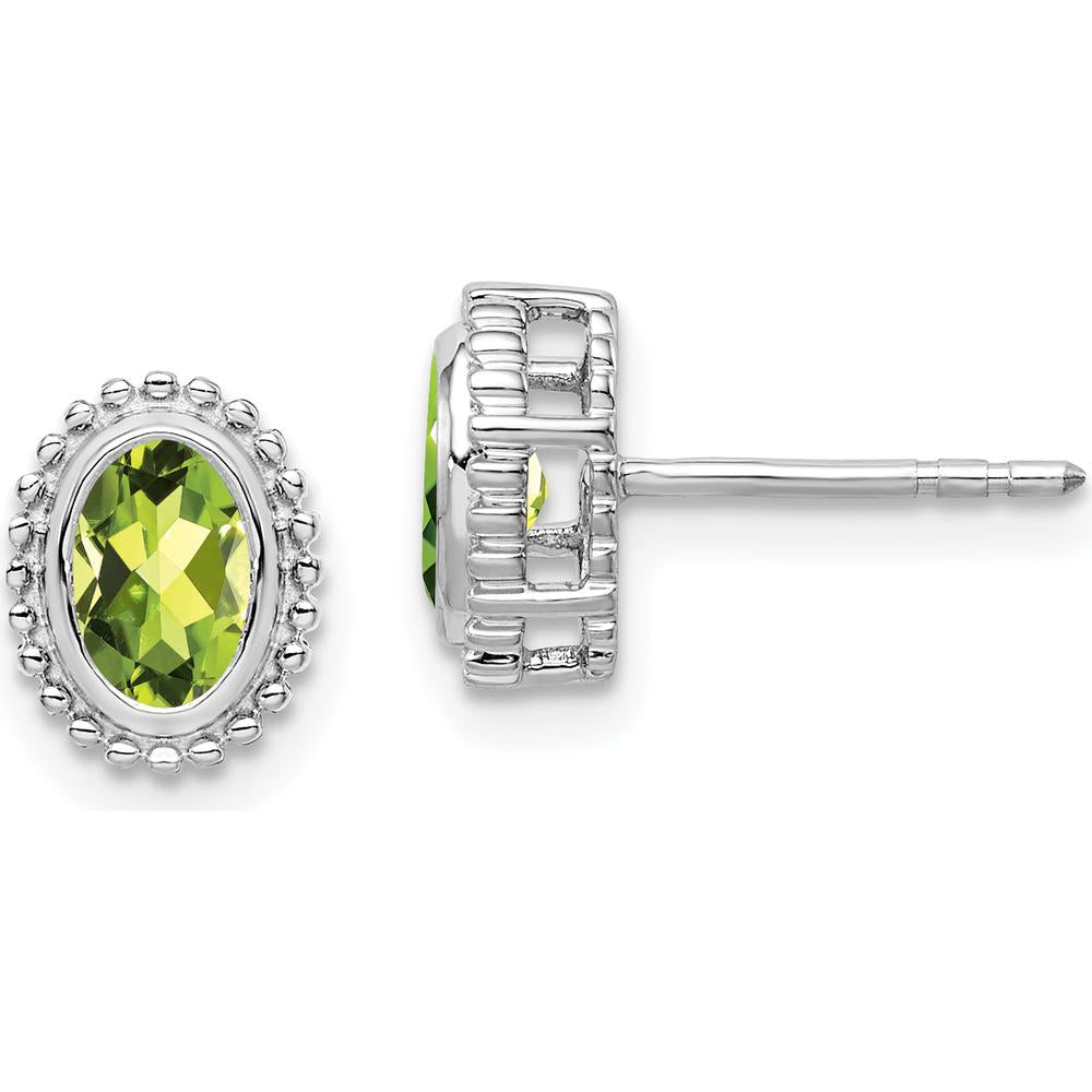 10K White Gold Oval Peridot Stud Earrings - 0.45 Carat Total Gem Weight by Monteluci Fine Jewelry