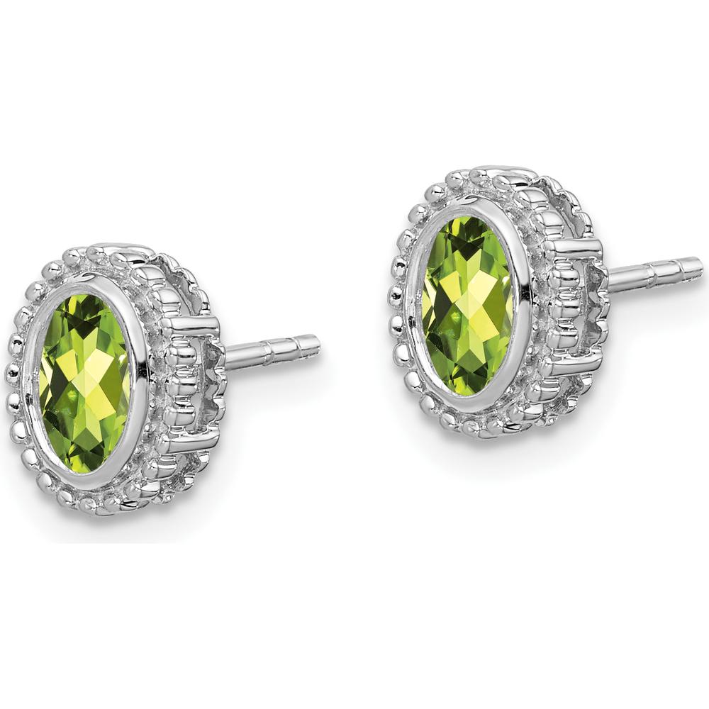 10K White Gold Oval Peridot Stud Earrings - 0.45 Carat Total Gem Weight by Monteluci Fine Jewelry