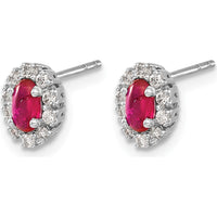 10K White Gold Oval Ruby and Diamond Halo Button Earrings - 0.33 Carat Ruby Total Weight, 0.20 Carat Diamond Total Weight by Monteluci Fine Jewelry