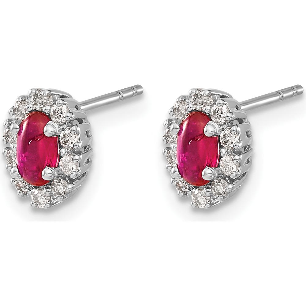 10K White Gold Oval Ruby and Diamond Halo Button Earrings - 0.33 Carat Ruby Total Weight, 0.20 Carat Diamond Total Weight by Monteluci Fine Jewelry