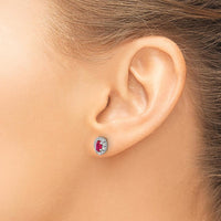 10K White Gold Oval Ruby and Diamond Halo Button Earrings - 0.33 Carat Ruby Total Weight, 0.20 Carat Diamond Total Weight by Monteluci Fine Jewelry