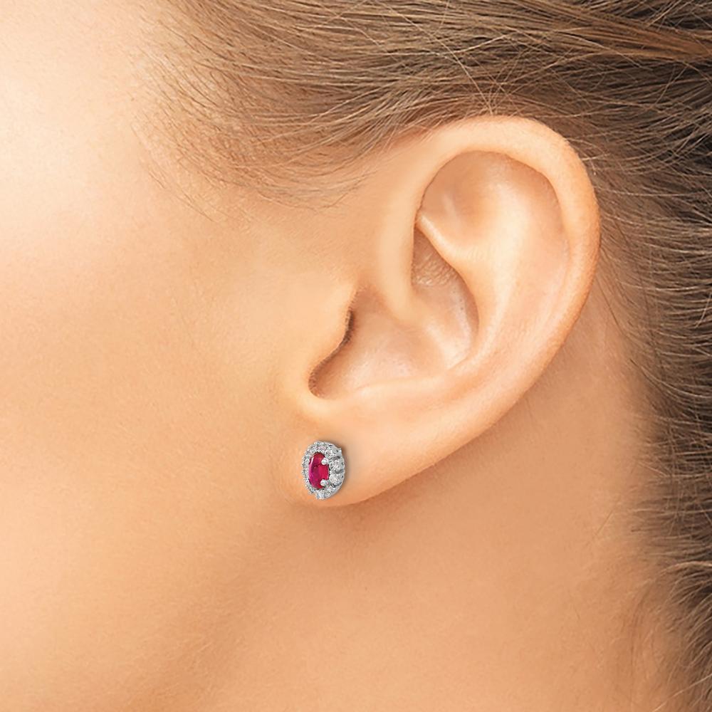 10K White Gold Oval Ruby and Diamond Halo Button Earrings - 0.33 Carat Ruby Total Weight, 0.20 Carat Diamond Total Weight by Monteluci Fine Jewelry