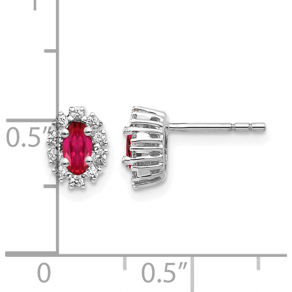 10K White Gold Oval Ruby and Diamond Halo Button Earrings - 0.33 Carat Ruby Total Weight, 0.20 Carat Diamond Total Weight by Monteluci Fine Jewelry