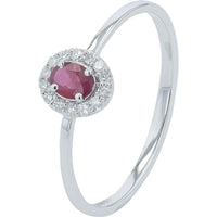 10K White Gold Oval Ruby and Diamond Halo Ring - 0.18 Carats Ruby, 0.08 Carats Diamond