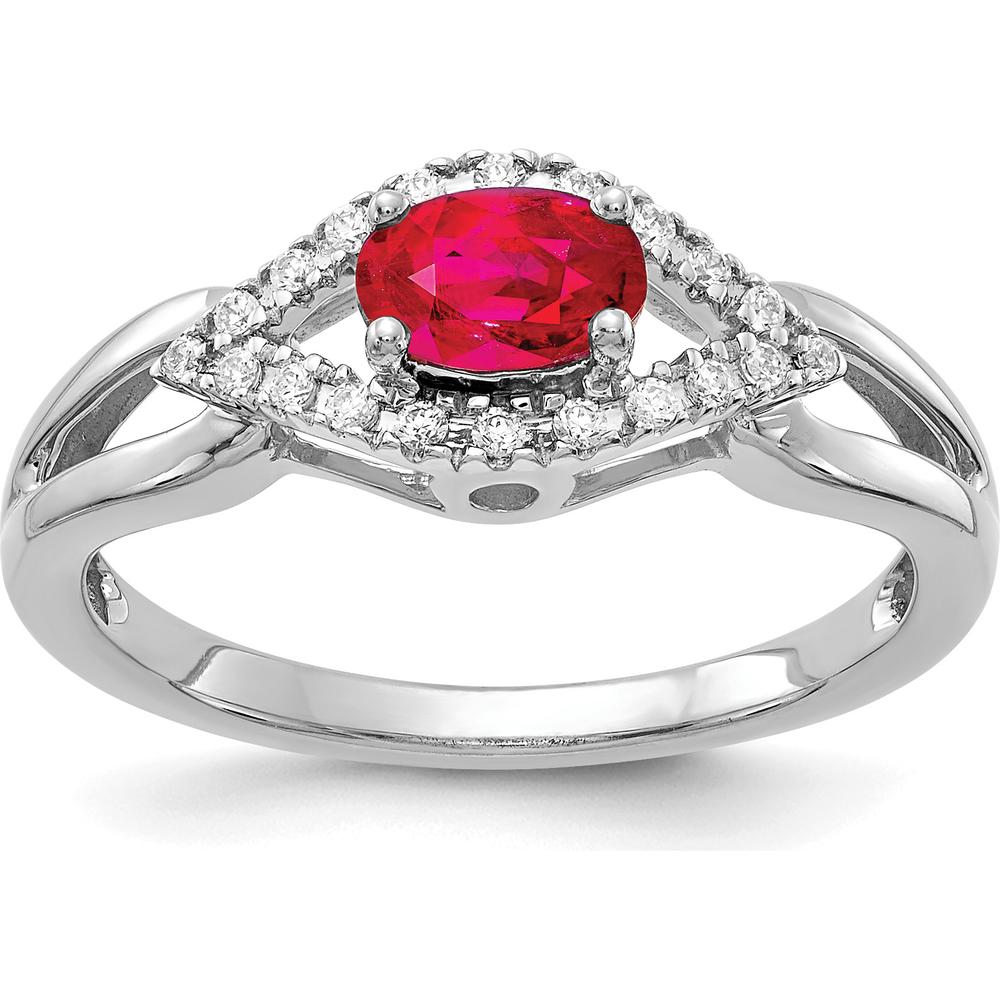 10K White Gold Oval Ruby and Diamond Halo Ring - 0.445 Carat Ruby, 0.11 Carat Diamond by 0