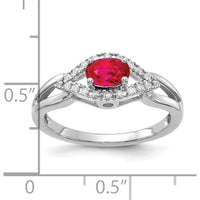 10K White Gold Oval Ruby and Diamond Halo Ring - 0.445 Carat Ruby, 0.11 Carat Diamond by 0
