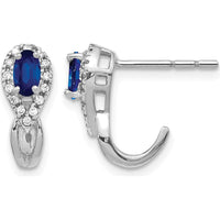 10K White Gold Oval Sapphire and Diamond J Hoop Post Earrings - 0.25 Carat Total Sapphire Weight, 0.005 Carat Total Diamond Weight by Monteluci Fine Jewelry