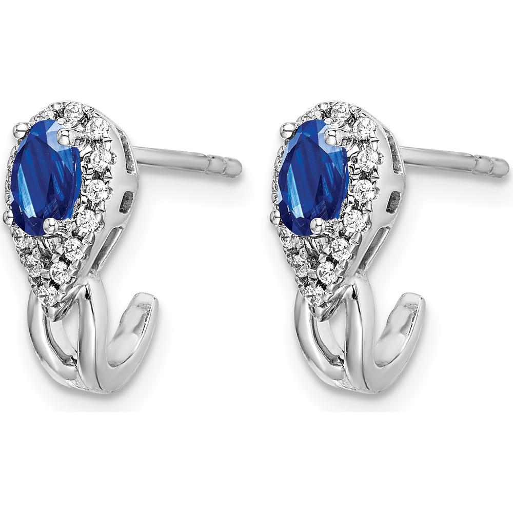 10K White Gold Oval Sapphire and Diamond J Hoop Post Earrings - 0.25 Carat Total Sapphire Weight, 0.005 Carat Total Diamond Weight by Monteluci Fine Jewelry