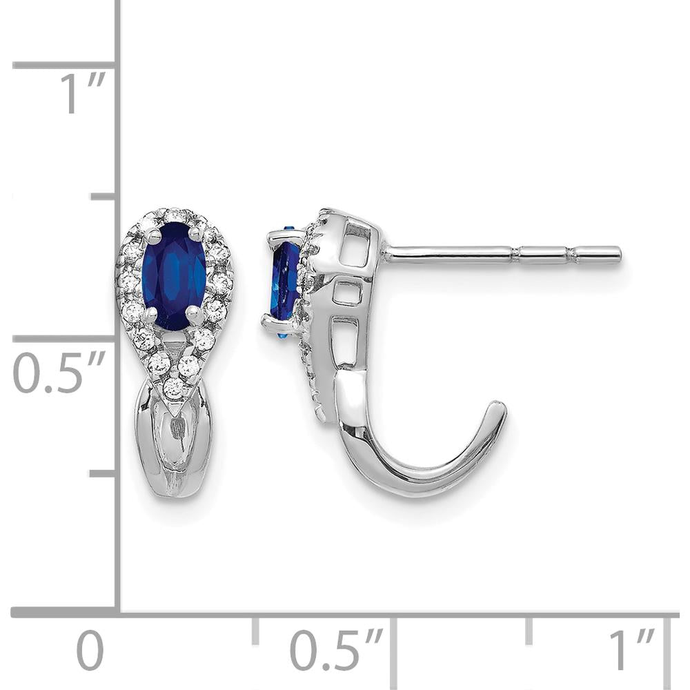 10K White Gold Oval Sapphire and Diamond J Hoop Post Earrings - 0.25 Carat Total Sapphire Weight, 0.005 Carat Total Diamond Weight by Monteluci Fine Jewelry