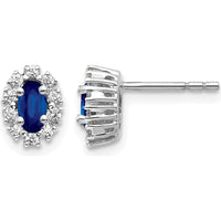 10K White Gold Oval Sapphire and Round Diamond Halo Earrings - 0.33 Carat Total Sapphire Weight, 0.01 Carat Total Diamond Weight by Monteluci Fine Jewelry