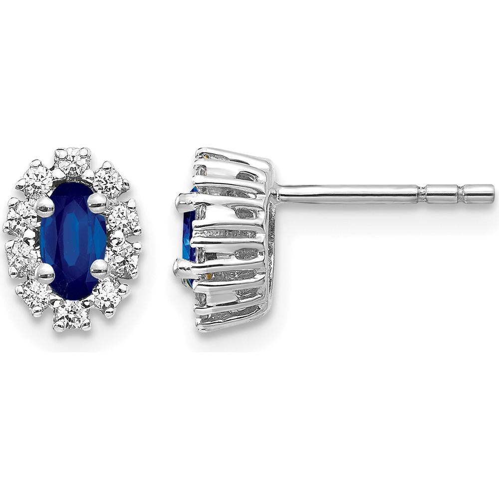 10K White Gold Oval Sapphire and Round Diamond Halo Earrings - 0.33 Carat Total Sapphire Weight, 0.01 Carat Total Diamond Weight by Monteluci Fine Jewelry