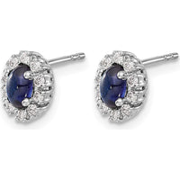 10K White Gold Oval Sapphire and Round Diamond Halo Earrings - 0.33 Carat Total Sapphire Weight, 0.01 Carat Total Diamond Weight by Monteluci Fine Jewelry