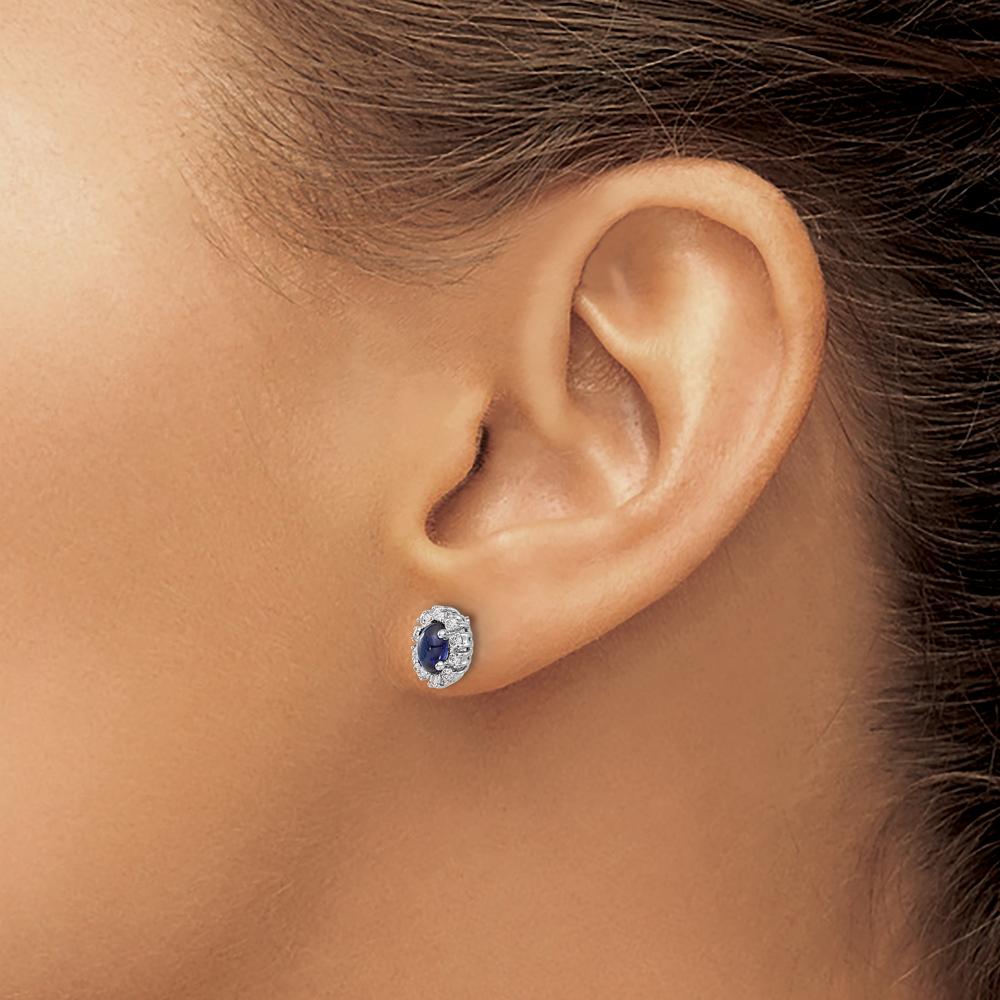 10K White Gold Oval Sapphire and Round Diamond Halo Earrings - 0.33 Carat Total Sapphire Weight, 0.01 Carat Total Diamond Weight by Monteluci Fine Jewelry