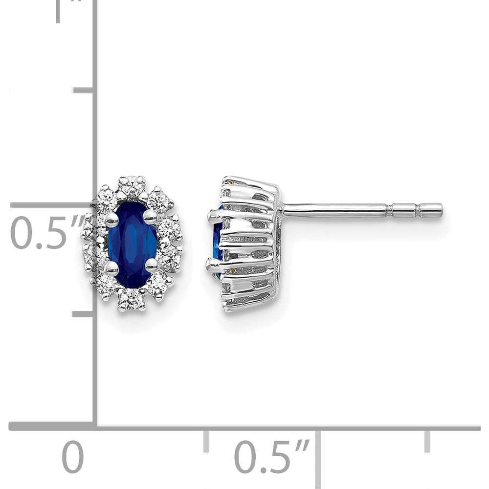10K White Gold Oval Sapphire and Round Diamond Halo Earrings - 0.33 Carat Total Sapphire Weight, 0.01 Carat Total Diamond Weight by Monteluci Fine Jewelry
