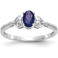 10K White Gold Oval Sapphire and Round Diamond Ring - 0.6 Carat Sapphire, 0.01 Carat Total Diamond Weight