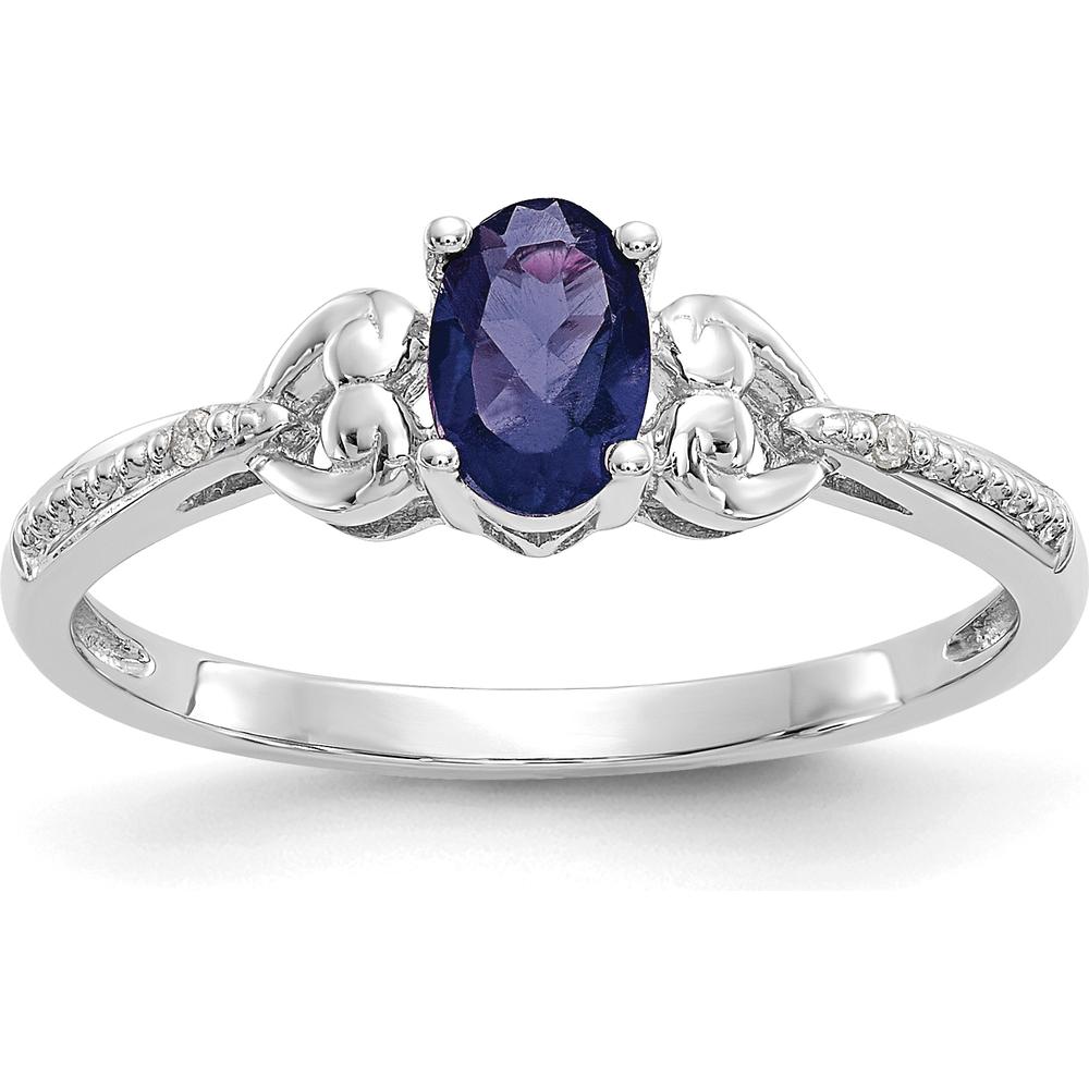 10K White Gold Oval Sapphire and Round Diamond Ring - 0.6 Carat Sapphire, 0.01 Carat Total Diamond Weight