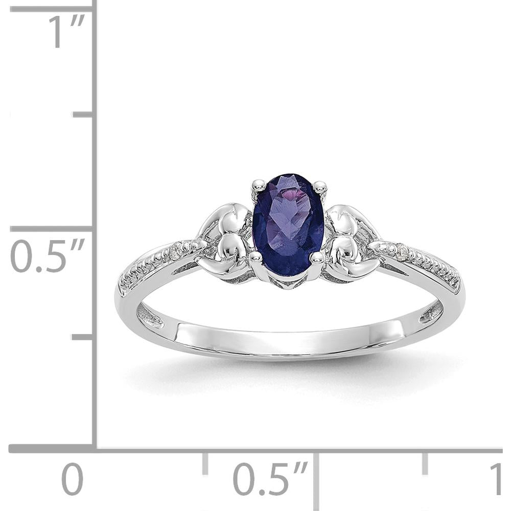 10K White Gold Oval Sapphire and Round Diamond Ring - 0.6 Carat Sapphire, 0.01 Carat Total Diamond Weight