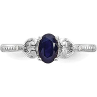 10K White Gold Oval Sapphire and Round Diamond Ring - 0.6 Carat Sapphire, 0.01 Carat Total Diamond Weight