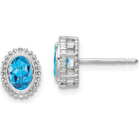 10K White Gold Oval Swiss Blue Topaz Post Earrings - 0.56 Carat Total Gem Weight by Monteluci Fine Jewelry