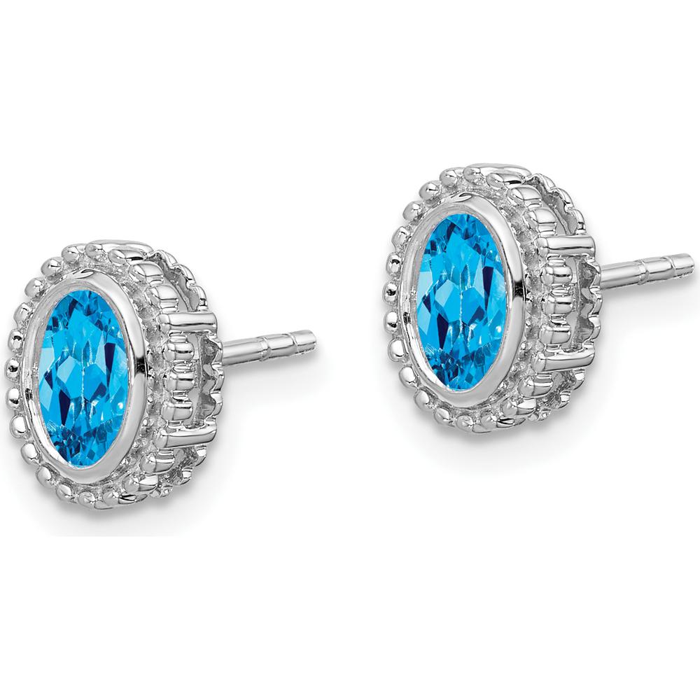 10K White Gold Oval Swiss Blue Topaz Post Earrings - 0.56 Carat Total Gem Weight by Monteluci Fine Jewelry