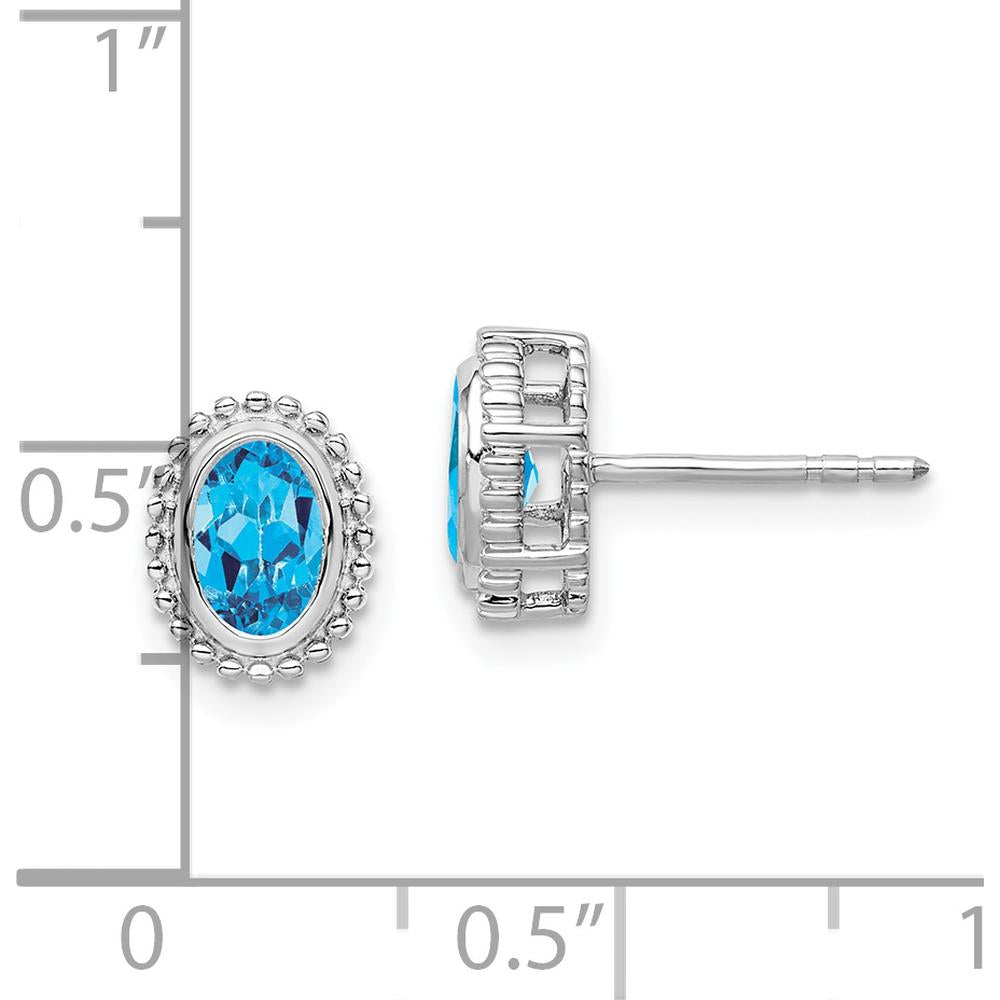 10K White Gold Oval Swiss Blue Topaz Post Earrings - 0.56 Carat Total Gem Weight by Monteluci Fine Jewelry
