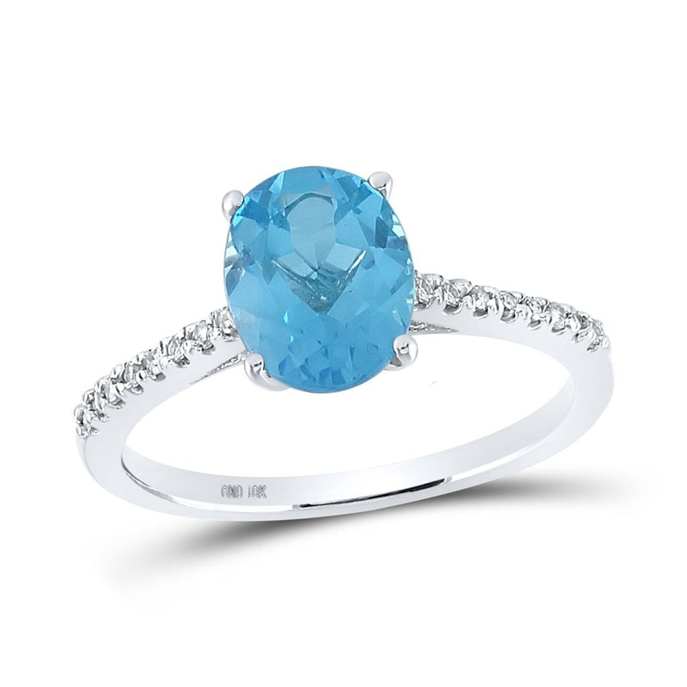 10K White Gold Oval Synthetic Blue Topaz Solitaire Ring 2 - 2 and 1/3 Carat Total Diamond Weight
