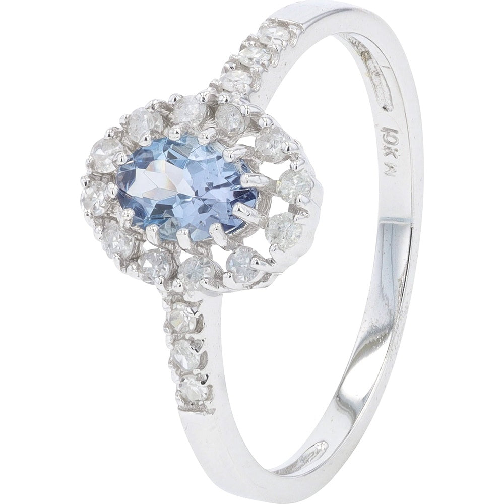 10K White Gold Oval Tanzanite Halo Ring with Round Diamond Accents - 0.60 Carat Tanzanite and 0.18 Carat Total Diamond Weight