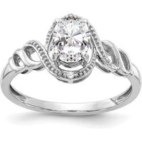 10K White Gold Oval White Topaz and Round Diamond Ring - 0.71 Carat Total Weight