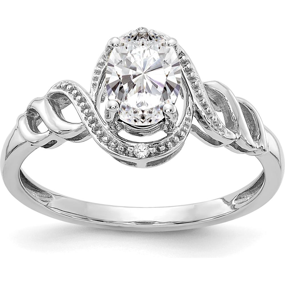 10K White Gold Oval White Topaz and Round Diamond Ring - 0.71 Carat Total Weight
