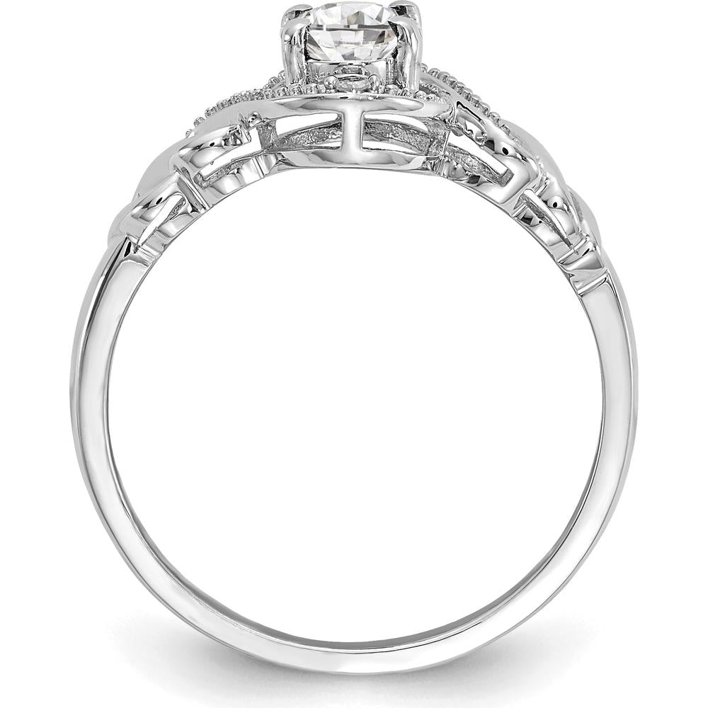 10K White Gold Oval White Topaz and Round Diamond Ring - 0.71 Carat Total Weight