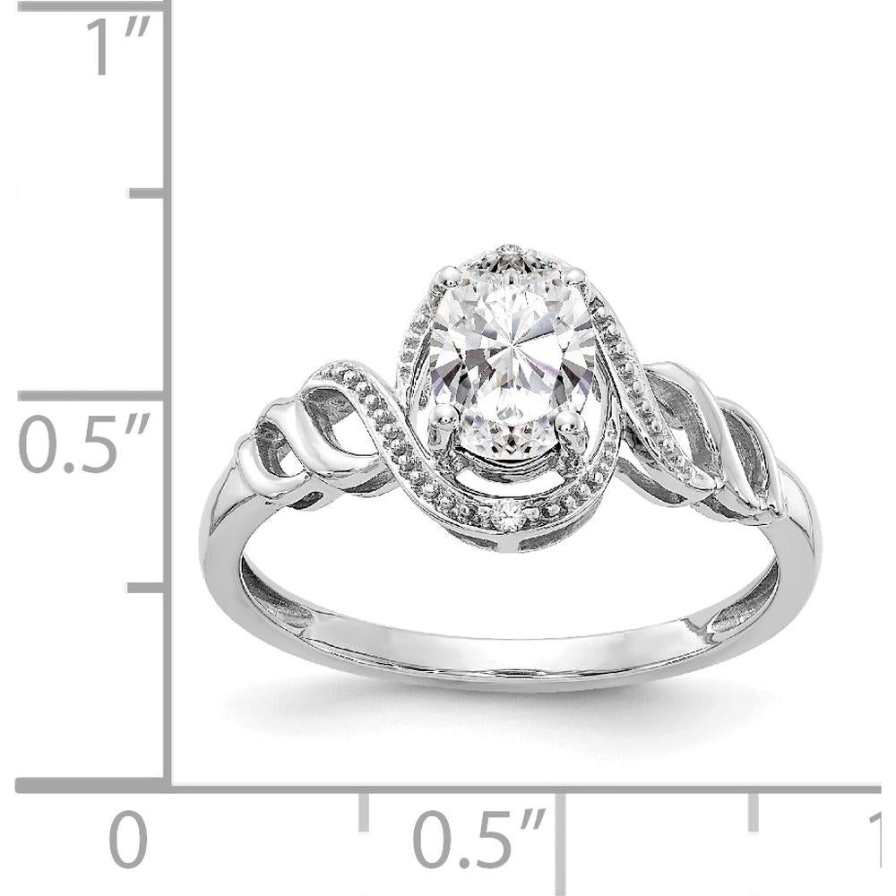 10K White Gold Oval White Topaz and Round Diamond Ring - 0.71 Carat Total Weight