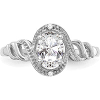 10K White Gold Oval White Topaz and Round Diamond Ring - 0.71 Carat Total Weight
