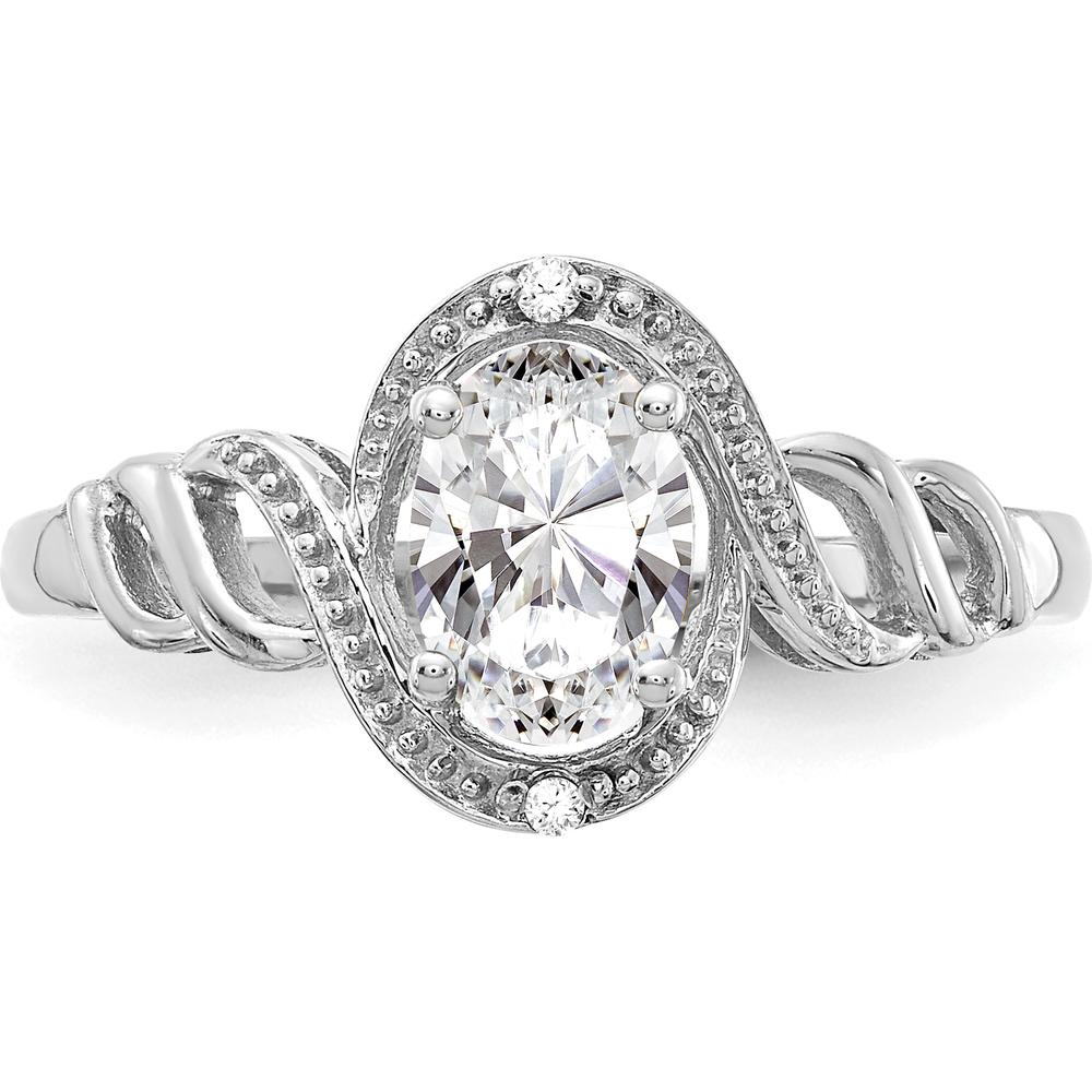 10K White Gold Oval White Topaz and Round Diamond Ring - 0.71 Carat Total Weight