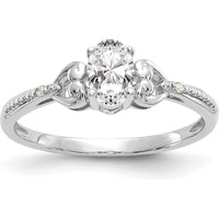 10K White Gold Oval White Topaz and Round Diamond Ring with Prong Set Stones - 0.55 Carat Topaz, 0.01 Carat Total Diamond Weight