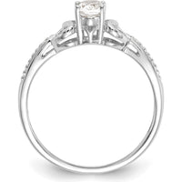 10K White Gold Oval White Topaz and Round Diamond Ring with Prong Set Stones - 0.55 Carat Topaz, 0.01 Carat Total Diamond Weight