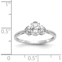 10K White Gold Oval White Topaz and Round Diamond Ring with Prong Set Stones - 0.55 Carat Topaz, 0.01 Carat Total Diamond Weight