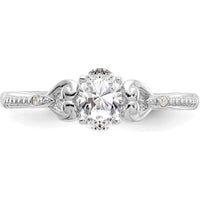 10K White Gold Oval White Topaz and Round Diamond Ring with Prong Set Stones - 0.55 Carat Topaz, 0.01 Carat Total Diamond Weight