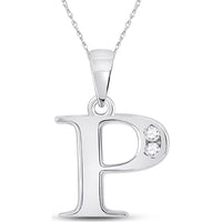 10K White Gold P Initial Pendant with Channel-Set Round Diamonds - 0.05 Carat Total Diamond Weight