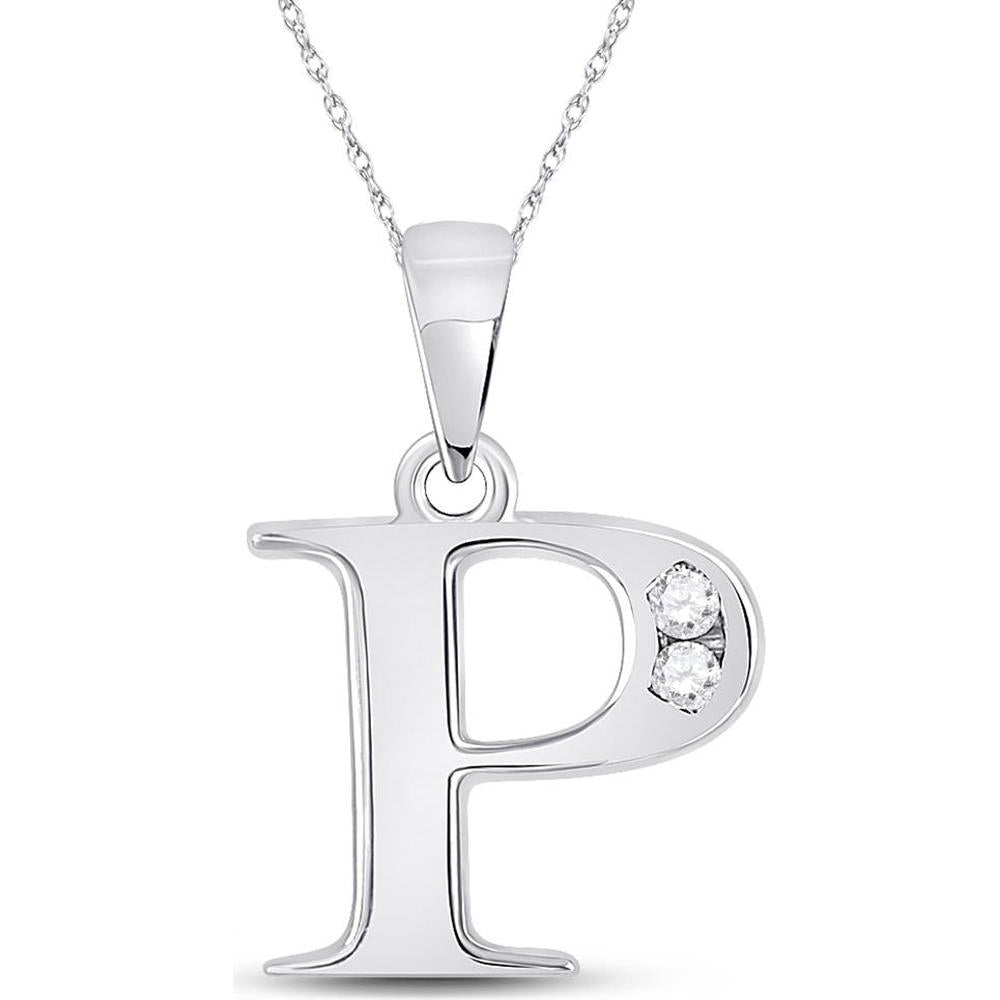 10K White Gold P Initial Pendant with Channel-Set Round Diamonds - 0.05 Carat Total Diamond Weight
