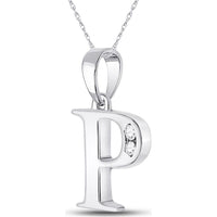 10K White Gold P Initial Pendant with Channel-Set Round Diamonds - 0.05 Carat Total Diamond Weight