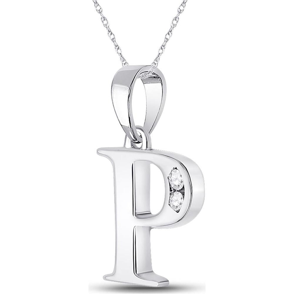 10K White Gold P Initial Pendant with Channel-Set Round Diamonds - 0.05 Carat Total Diamond Weight
