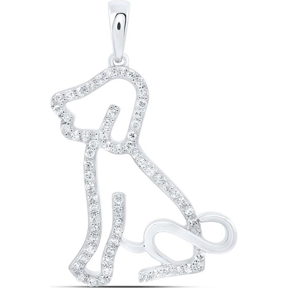 10K White Gold Pave-Set Round Diamond Dog Silhouette Pendant - 0.20 Carat Total Diamond Weight