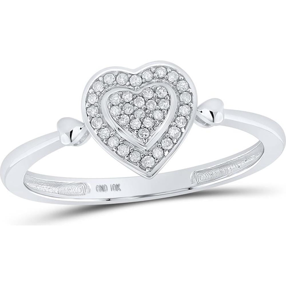 10K White Gold Pave-Set Round Diamond Double Heart Ring - 1/10 Carat Total Diamond Weight