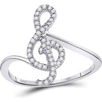 10K White Gold Pavé-Set Round Diamond Treble Clef Motif Ring - 0.16 Carat Total Diamond Weight