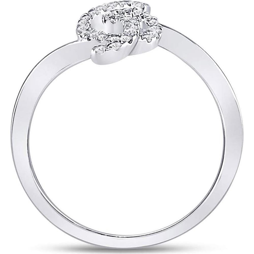 10K White Gold Pavé-Set Round Diamond Treble Clef Motif Ring - 0.16 Carat Total Diamond Weight